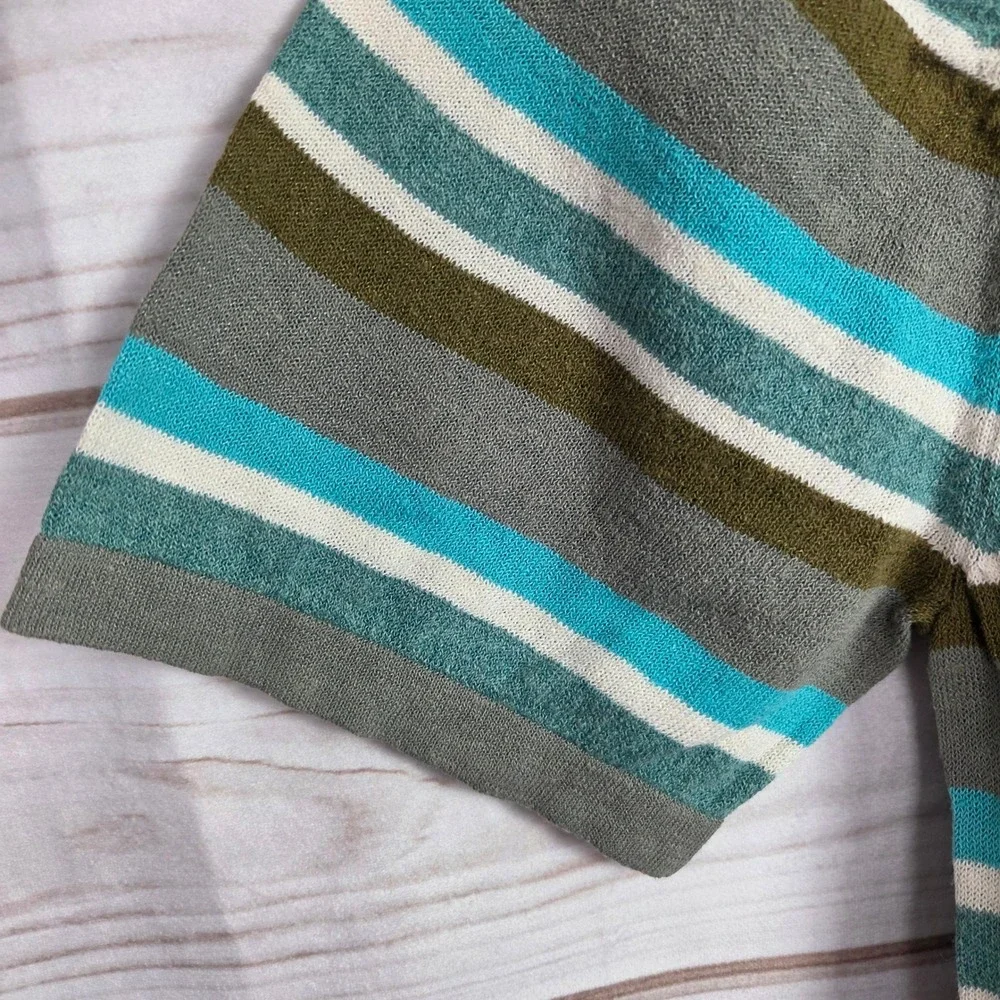 Scotch & Soda Knit Sweater Mens Medium Grey Striped Short Sleeve Linen Blend